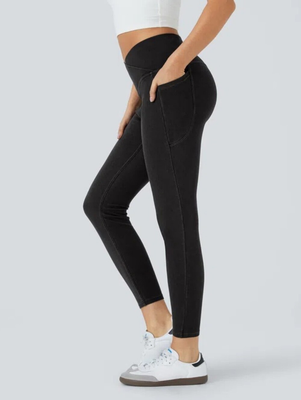Halara Flex™ Crossover Pocket Washed Denim Work Leggings - Black Denim